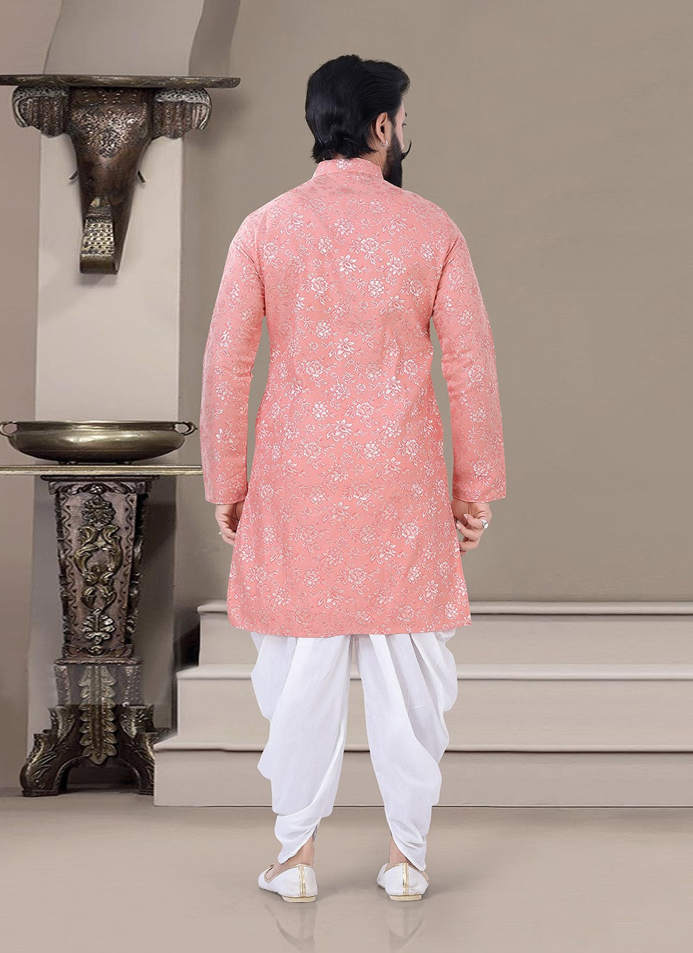 Fancy Work Jacquard Pink Dhoti Kurta - M3457