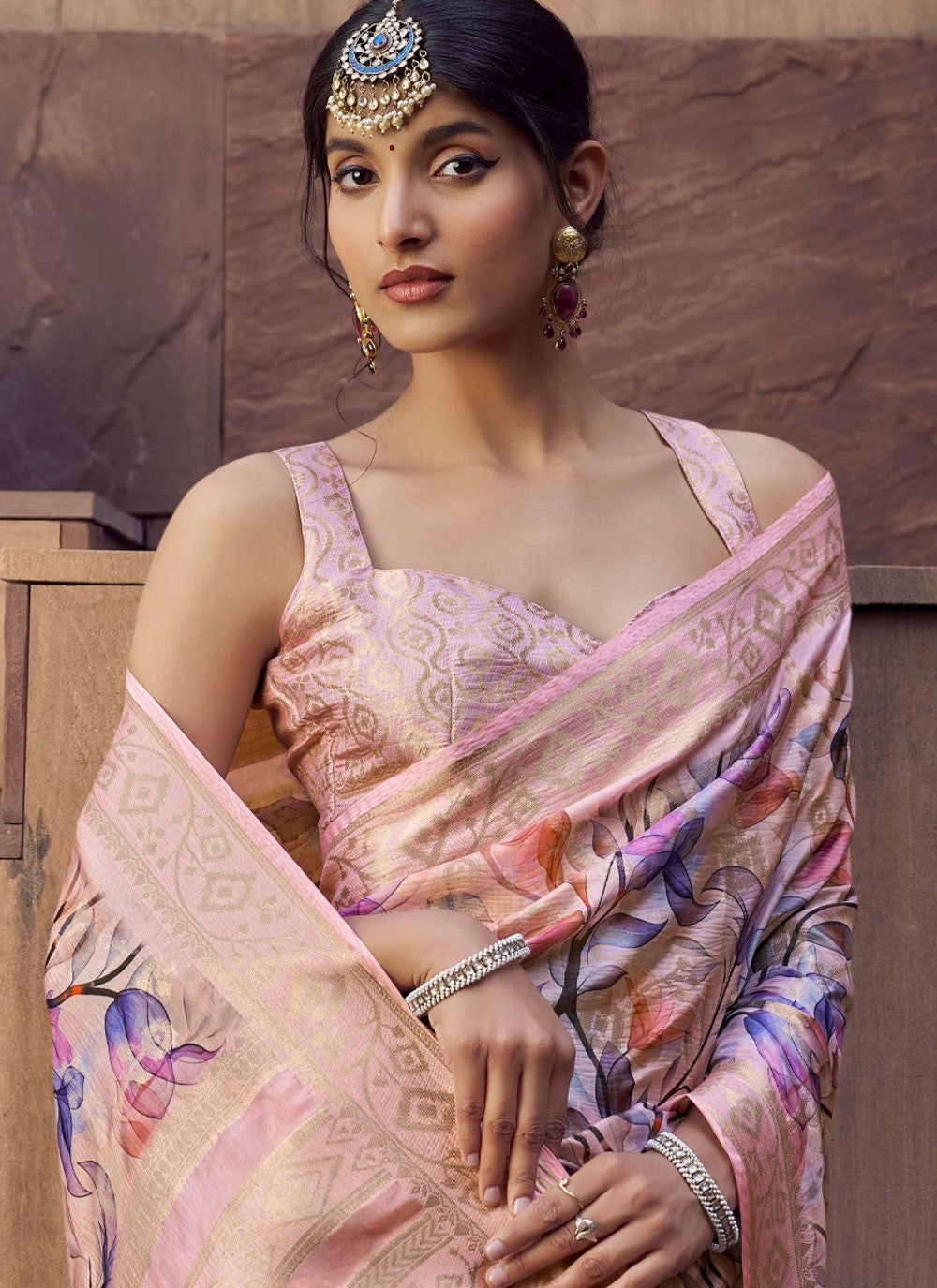 Pink Jacquard Contemporary Saree Digital Print S20343