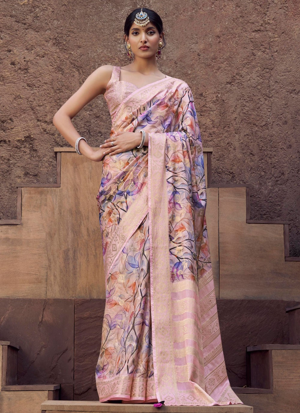Pink Jacquard Contemporary Saree Digital Print S20343