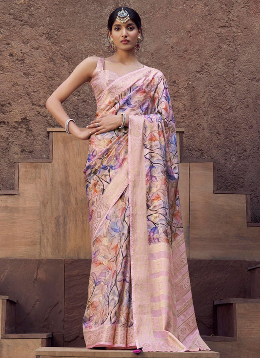Pink Jacquard Contemporary Saree Digital Print S20343