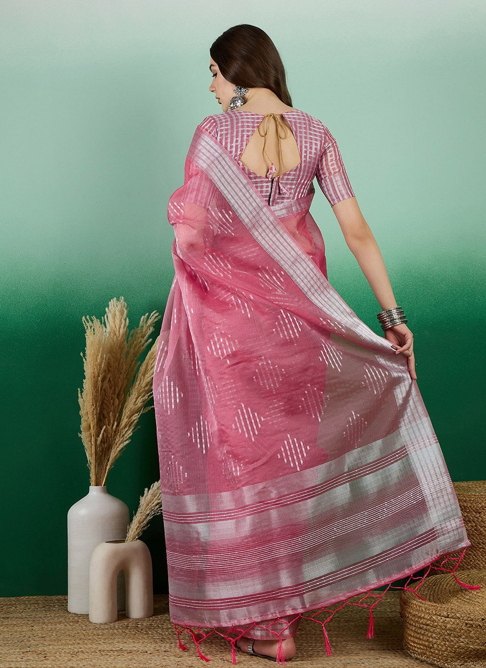 Classic Jacquard Work Khadi, Organza Saree - S7147