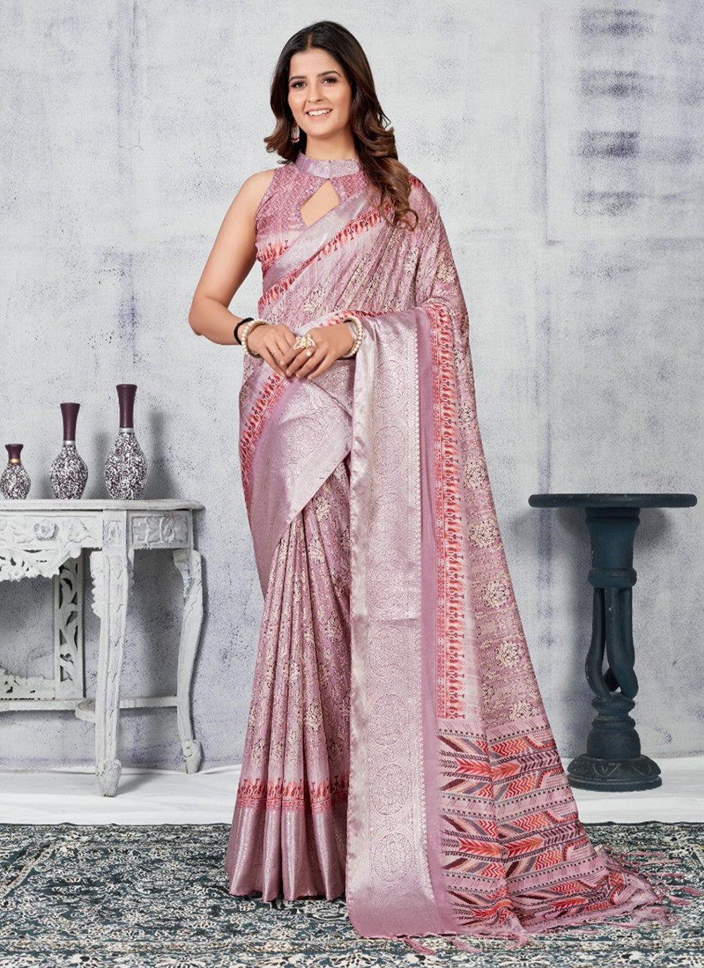 Saree Border Work Pure Dola, Viscose Saree - S3027