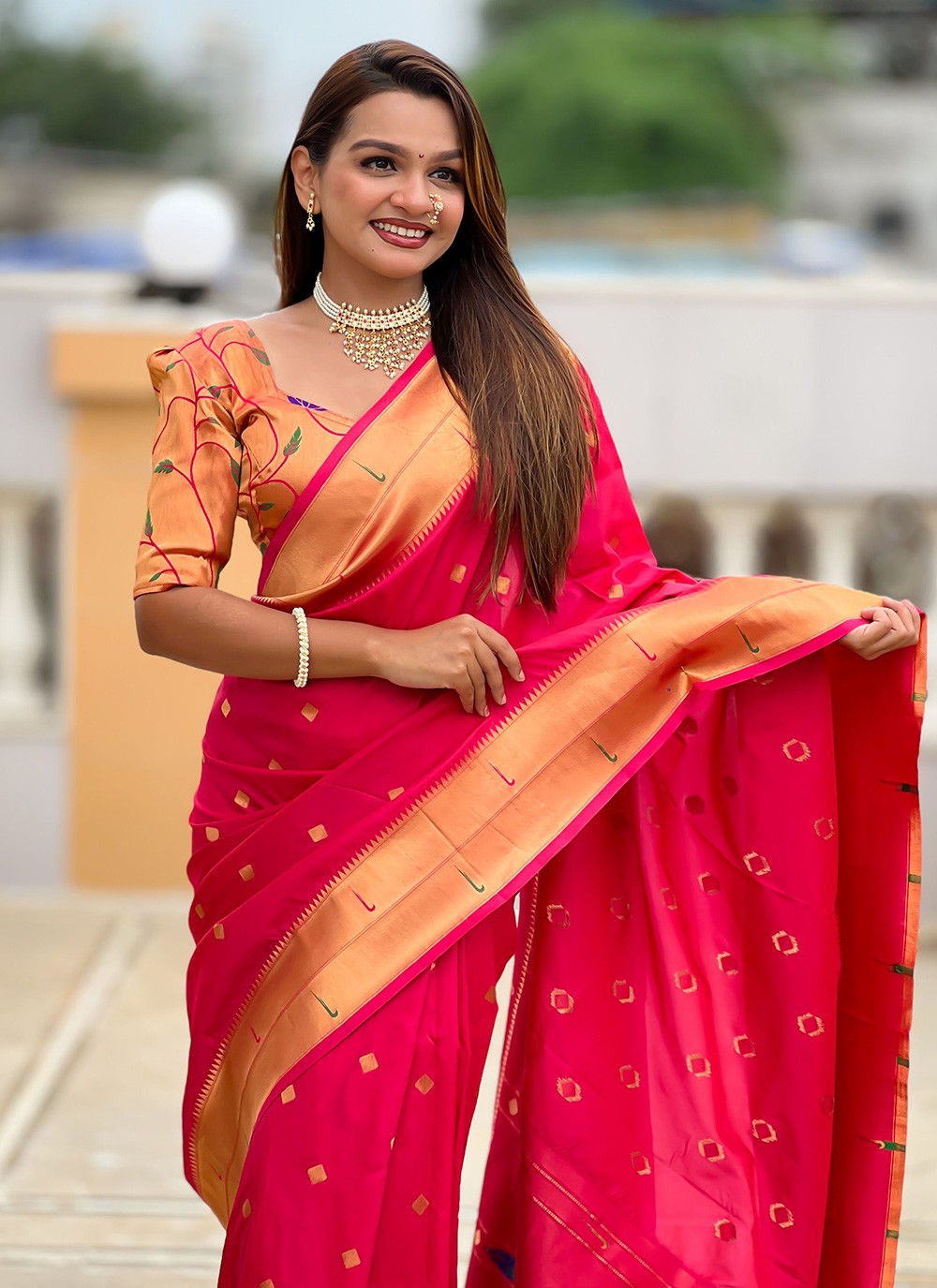 Pink Silk Trendy Saree Jacquard Work S18319