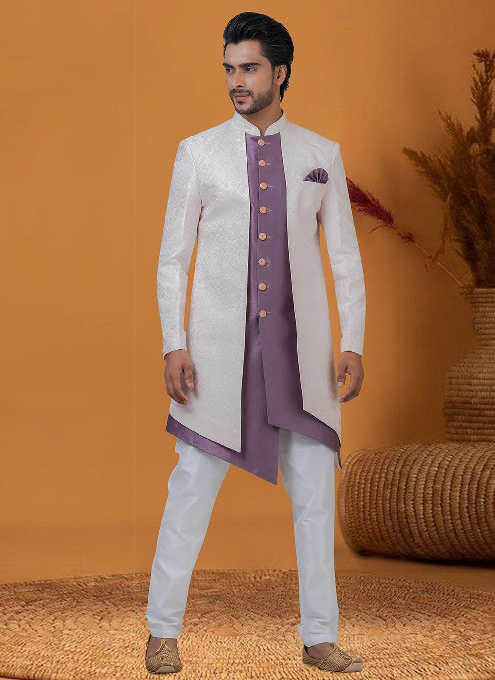 Jacquard Work Jacquard Silk Pink Indo Western - M8367