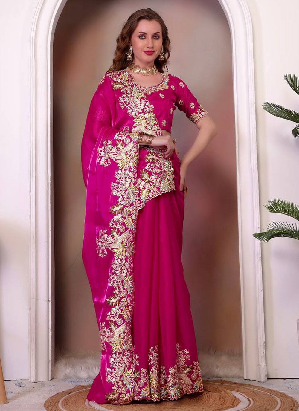 Designer Border Work Pink Jimmy Chu S12945