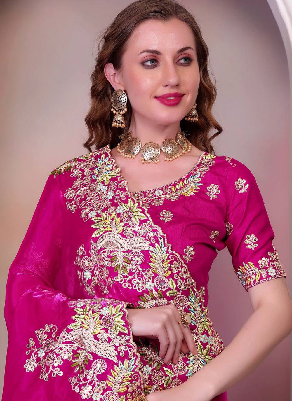 Designer Border Work Pink Jimmy Chu S12945