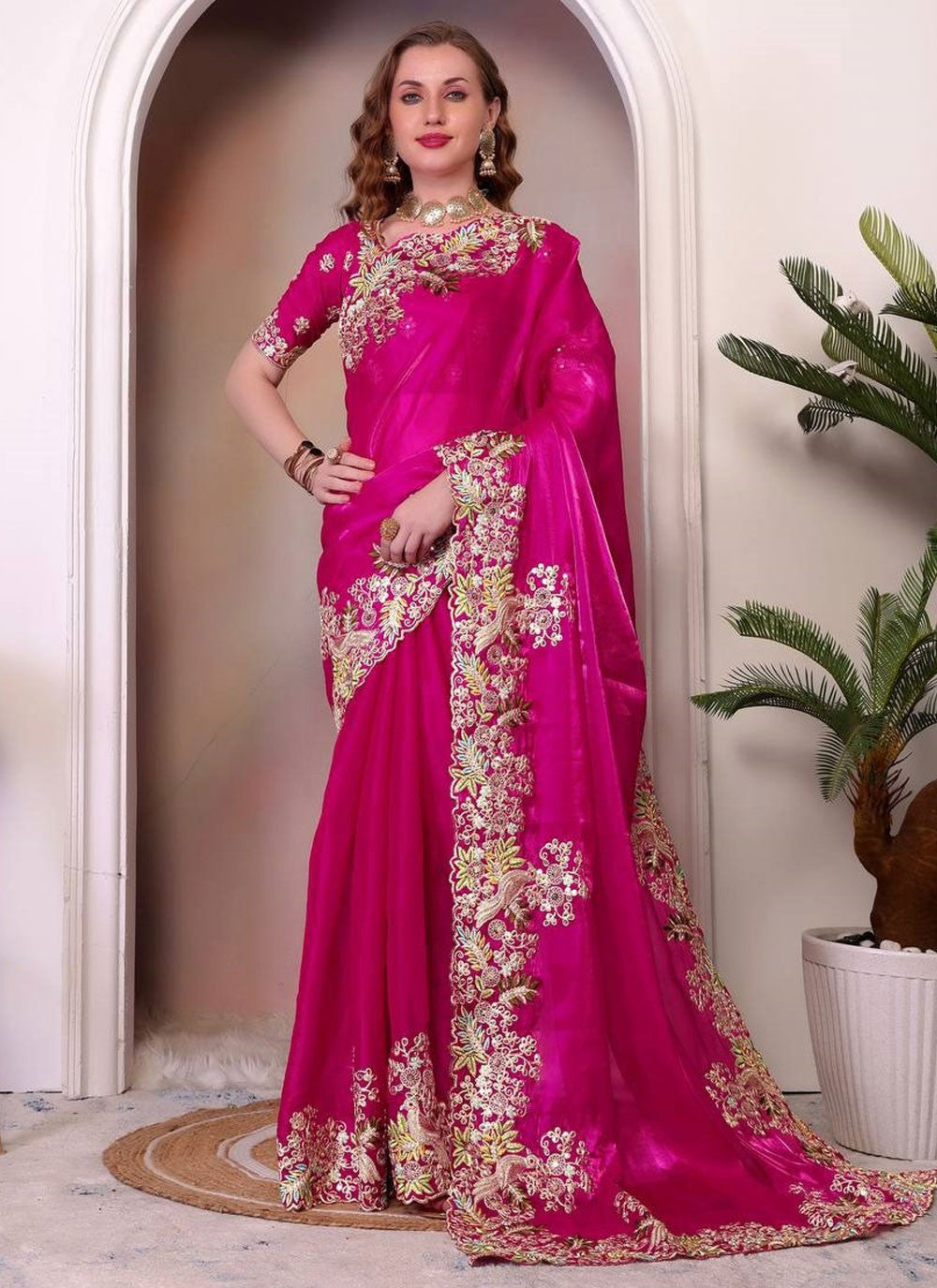 Designer Border Work Pink Jimmy Chu S12945