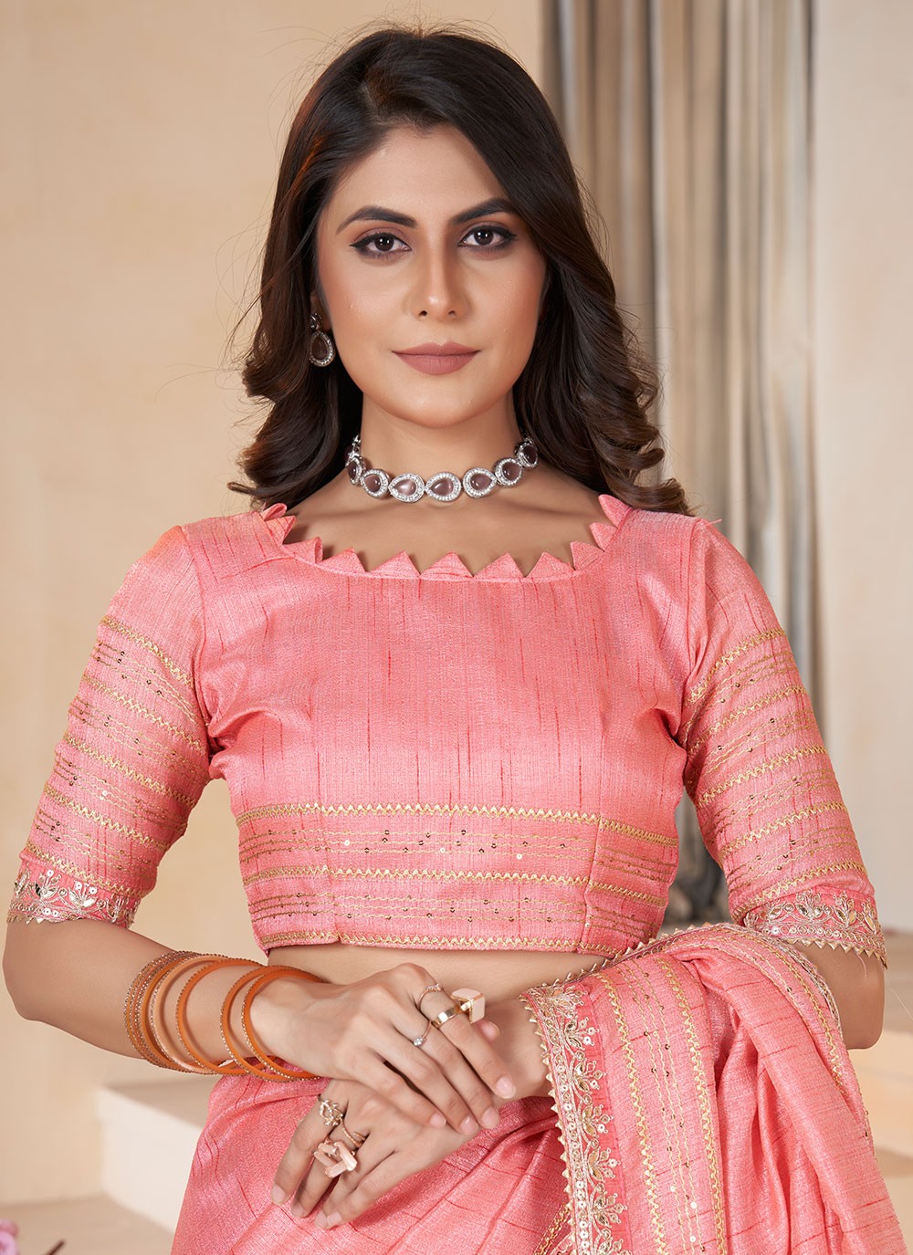 Classic Gota Patti Linen Saree - S6981