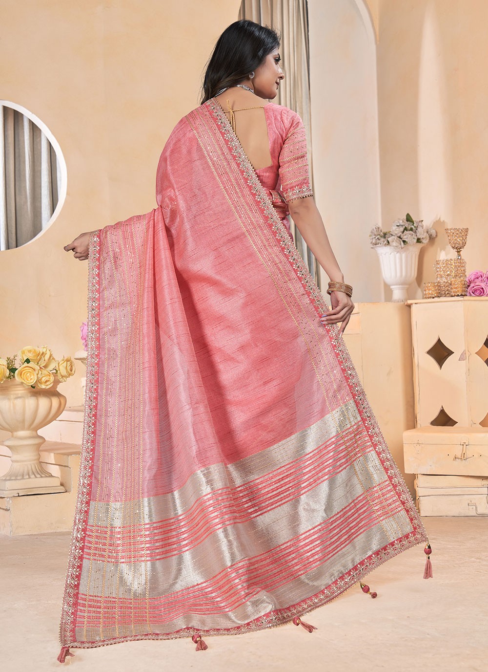 Classic Gota Patti Linen Saree - S6981