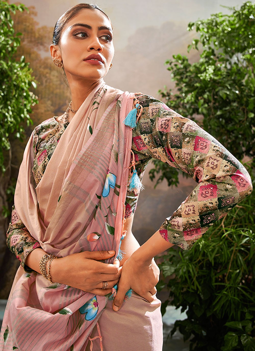 Classic Printed Linen Saree - S8387