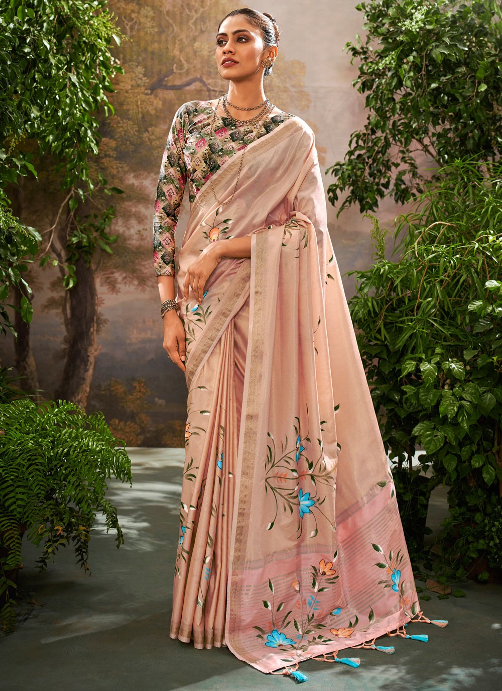 Classic Printed Linen Saree - S8387
