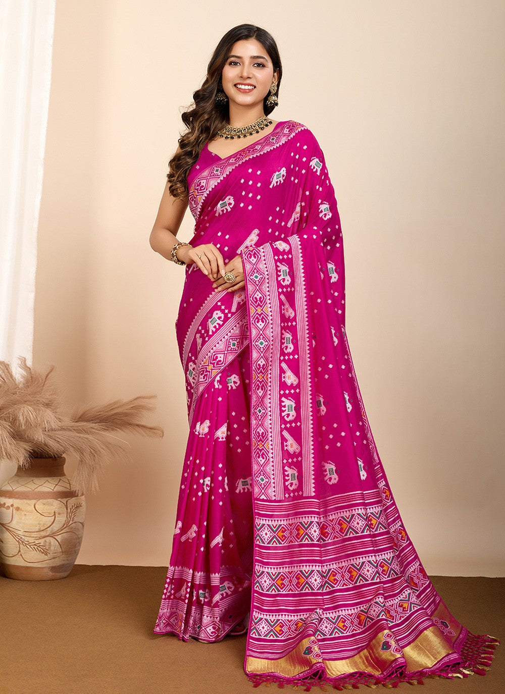 Trendy Saree Meenakari Pink Silk Saree S13485