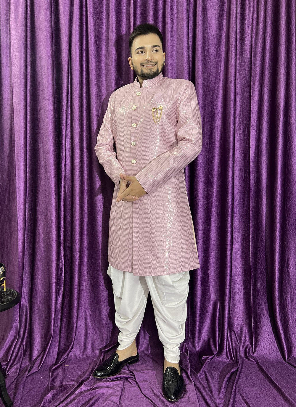 Embroidered Silk Pink Indo Western - M5667