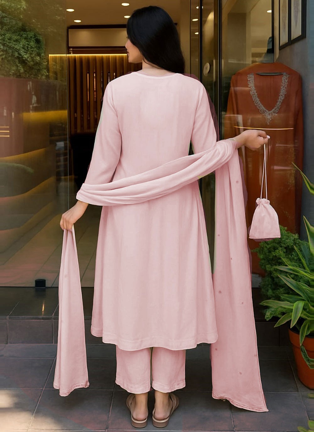 Anarkali Embroidered, Mirror Pink T8340