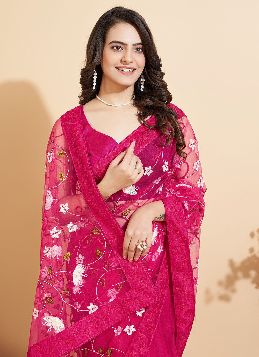 Trendy Embroidered Net Saree - S5235