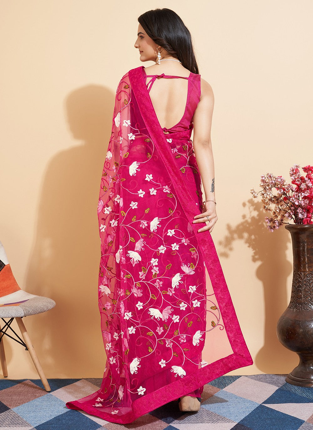 Trendy Embroidered Net Saree - S5235