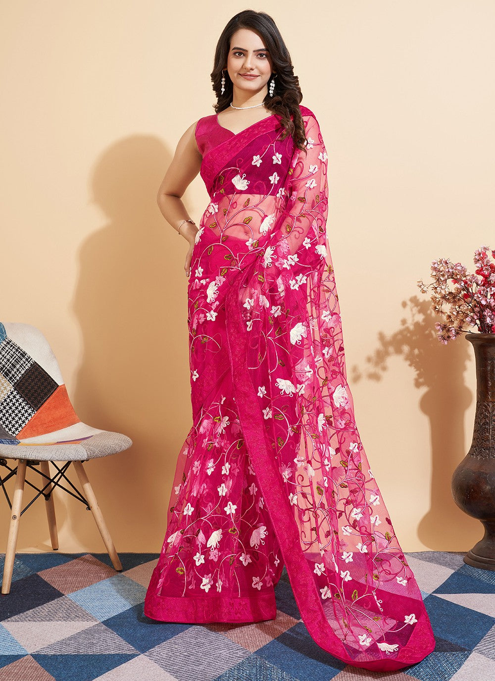 Trendy Embroidered Net Saree - S5235