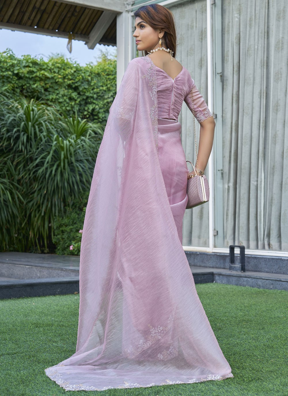 Cutdana, Swarovski Organza Saree - S11641