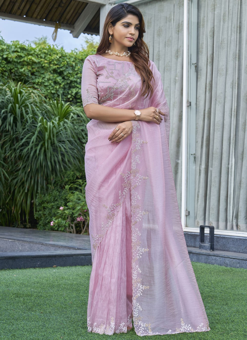 Cutdana, Swarovski Organza Saree - S11641