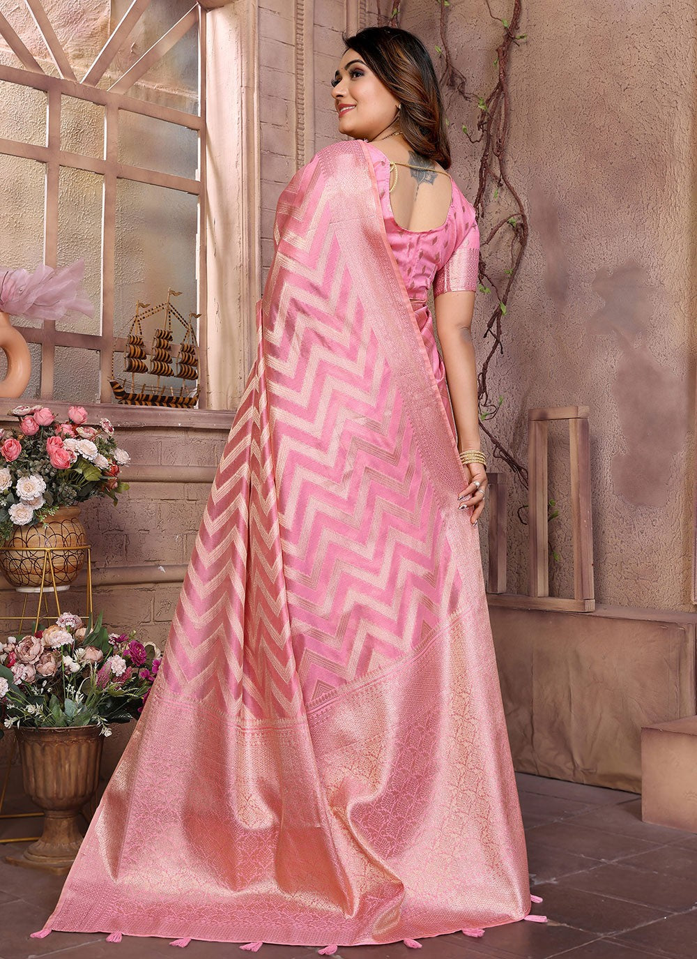 Trendy Saree Woven Pink Organza Saree S13616