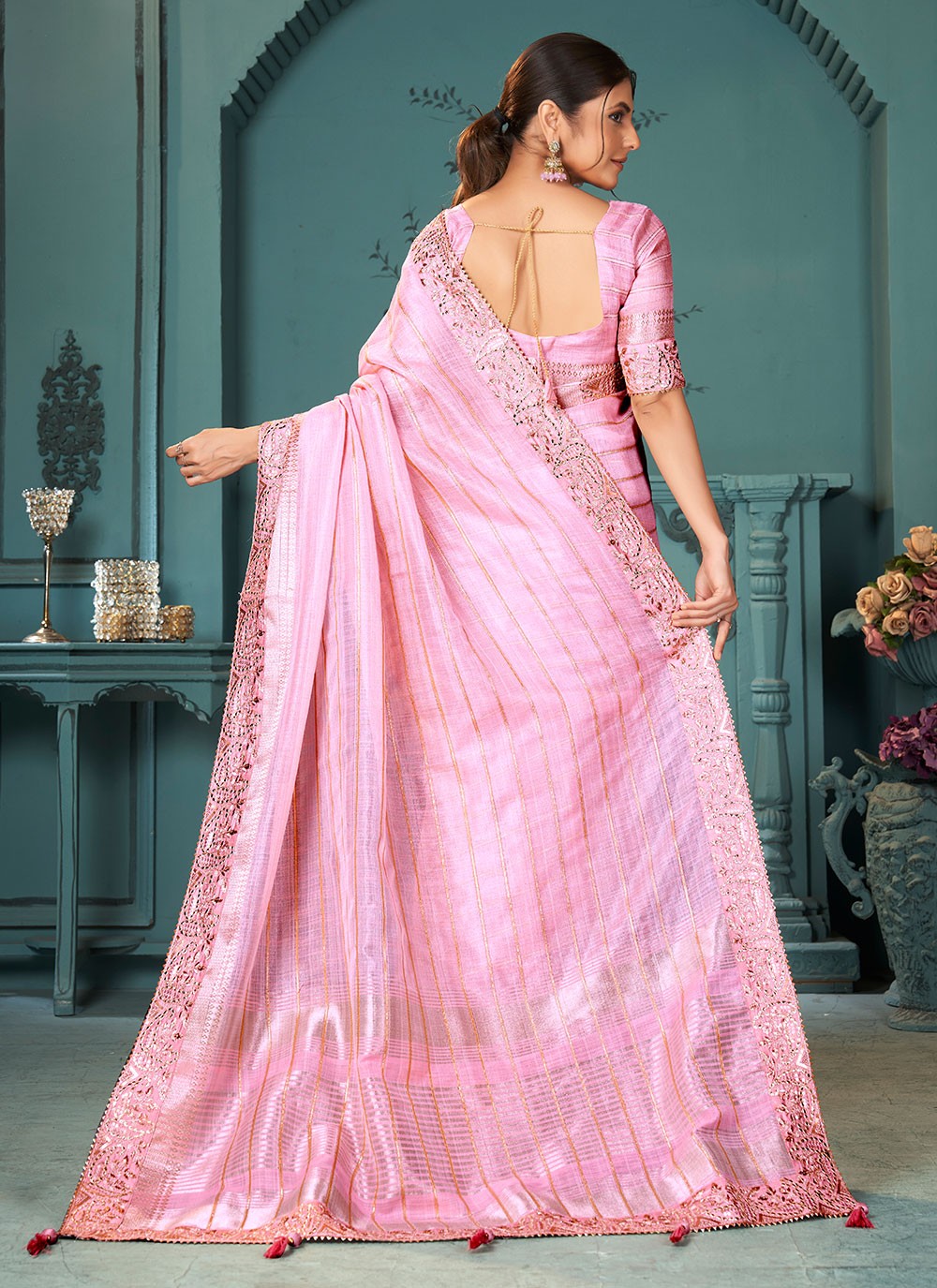 Classic Sequins Cotton , Linen Saree - S6818