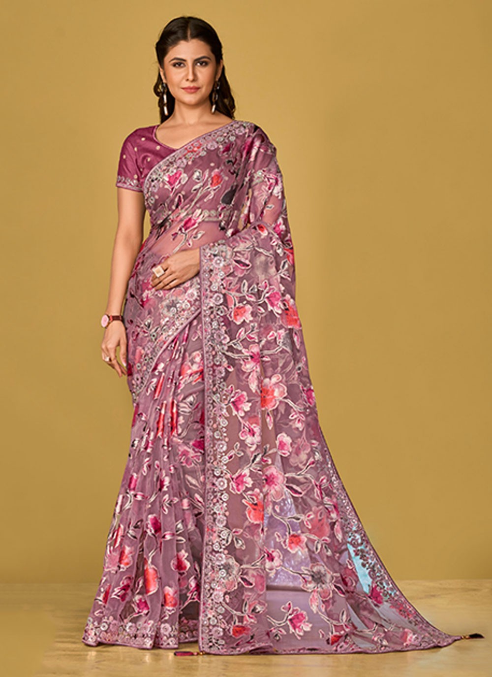 Classic Embroidered Organza Saree - S6945