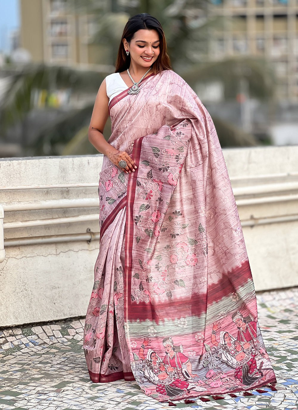 Border Work Silk Pink Classic Saree S15389