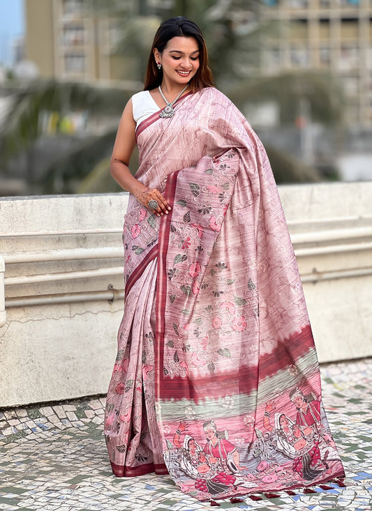 Border Work Silk Pink Classic Saree S15389