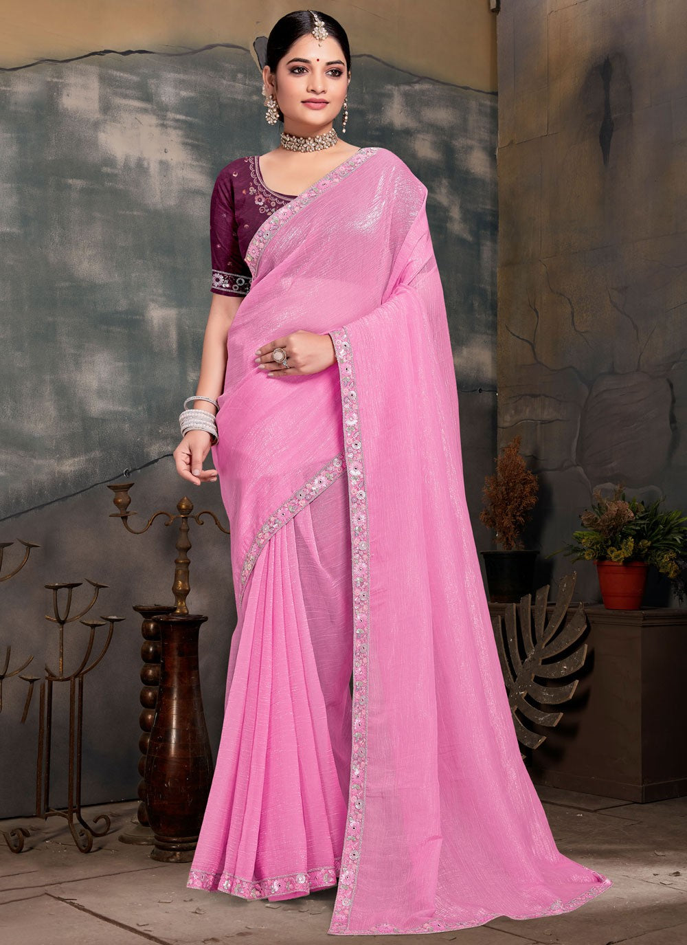 Traditional Cord Pink Silk Saree S13101