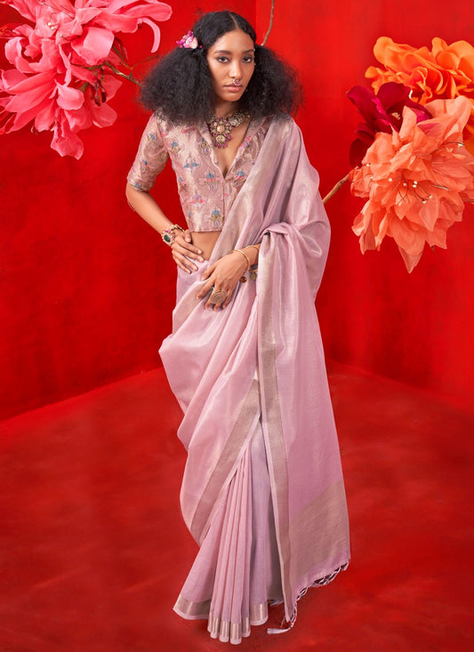 Weaving Zari Handloom Silk Pink Traditional Saree S15583