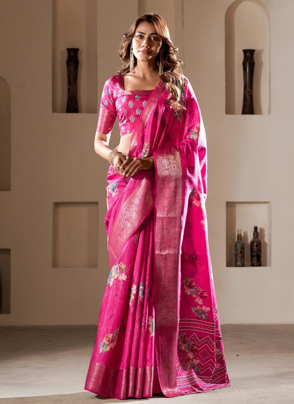 Classic Foliage Prints Silk Saree - S8478