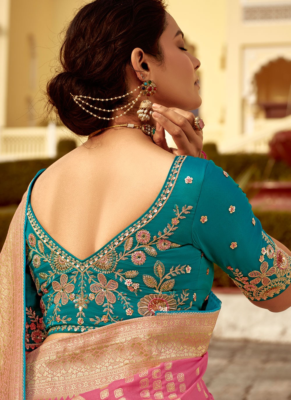 Weaving Zari Pure Dola Pink Saree S14218