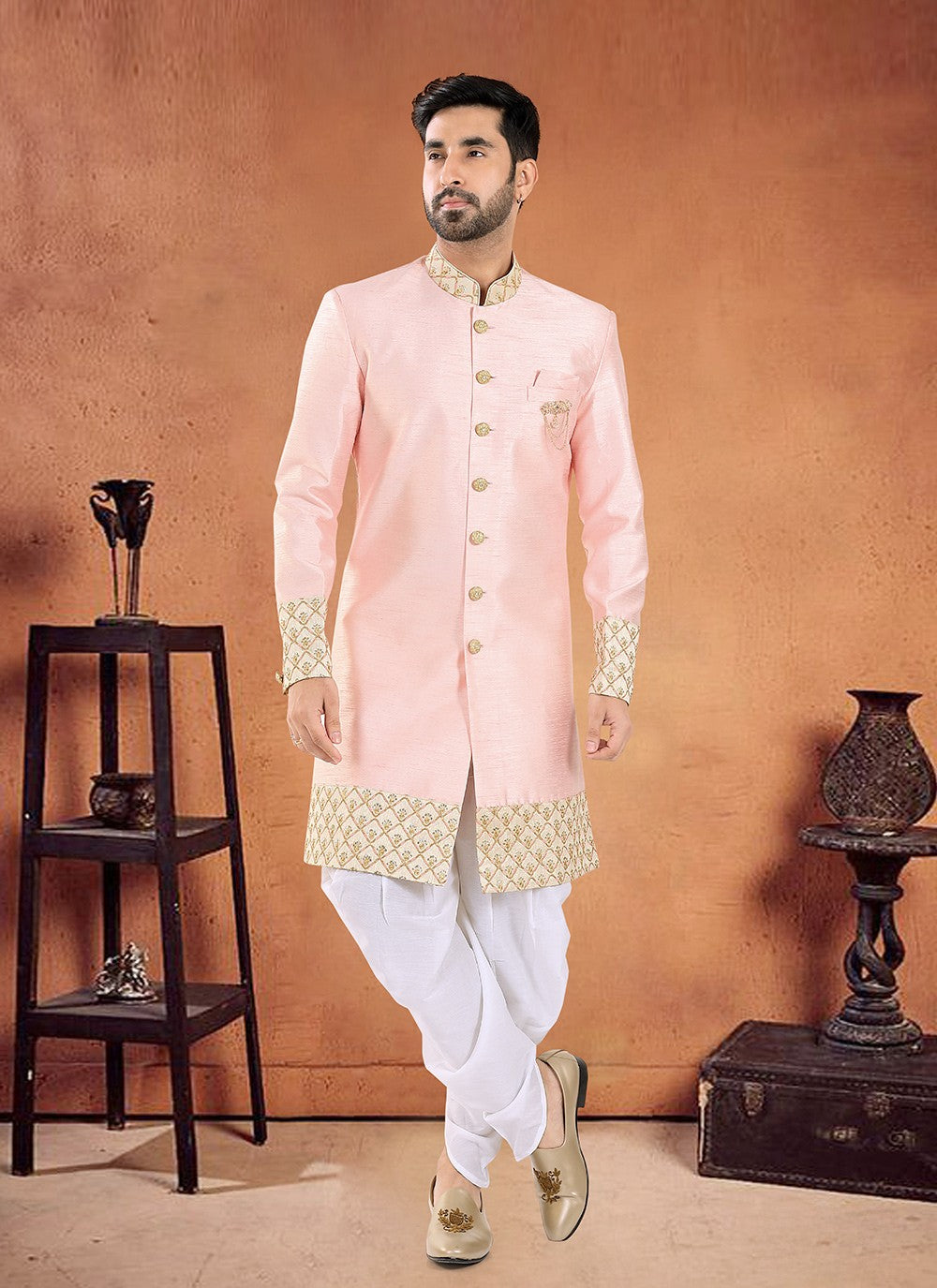 Diamond Silk Pink Sherwani - M8116
