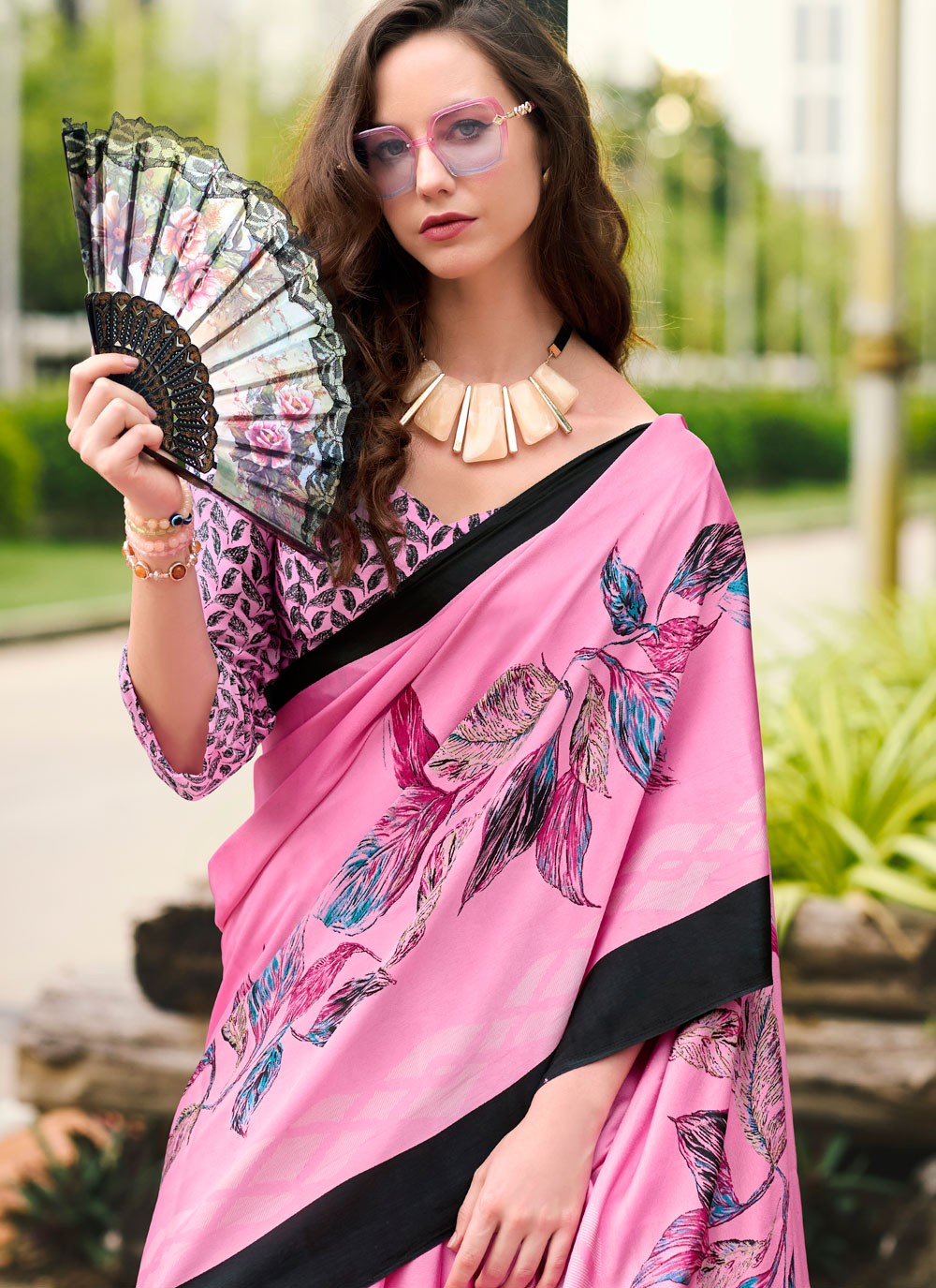 Classic Printed Satin Saree - S7498