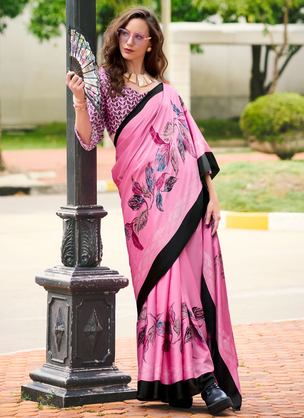 Classic Printed Satin Saree - S7498