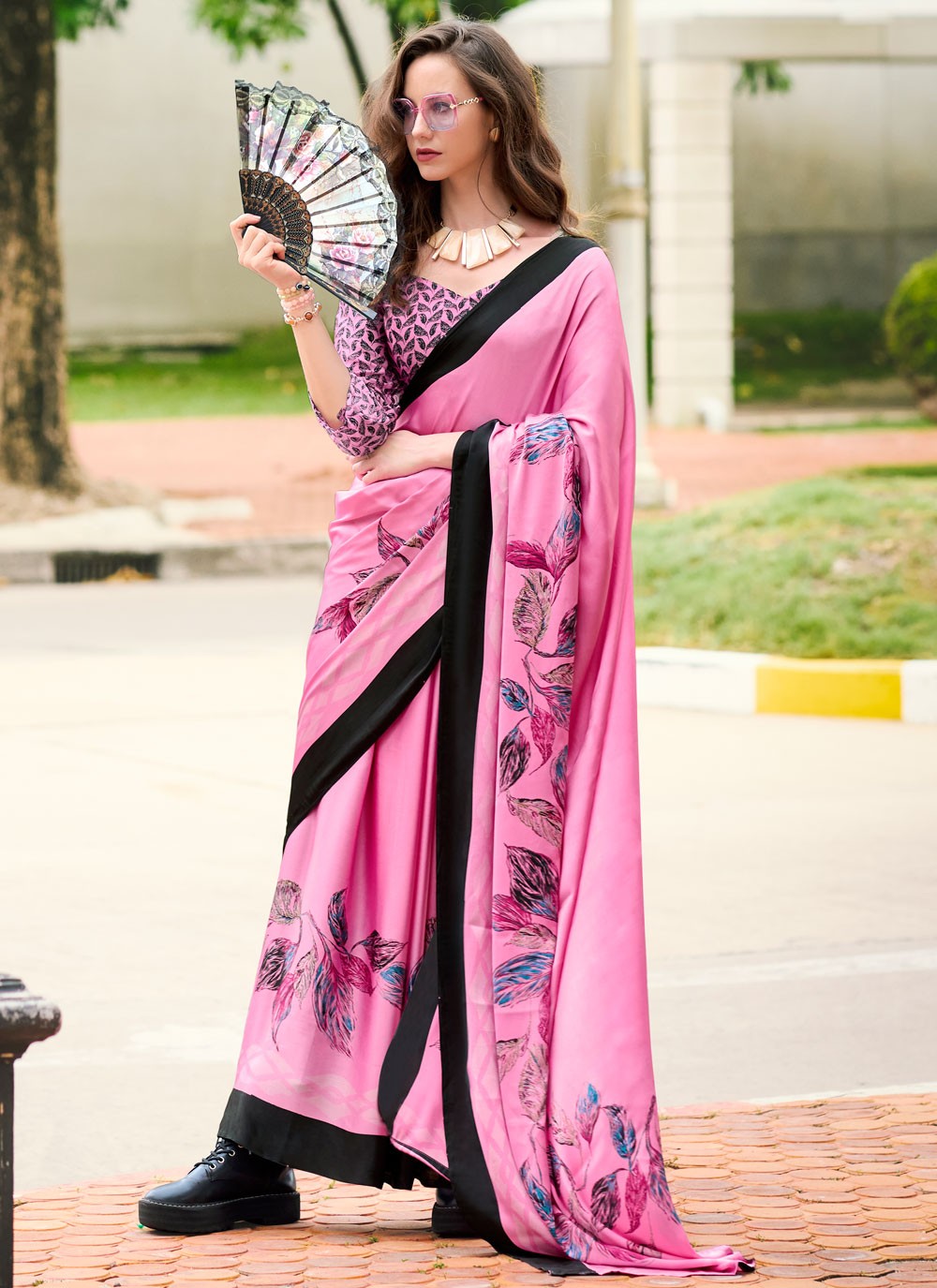 Classic Printed Satin Saree - S7498