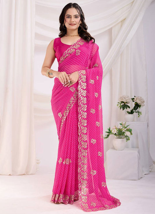 Classic Saree Printed Pink Georgette Saree S12982