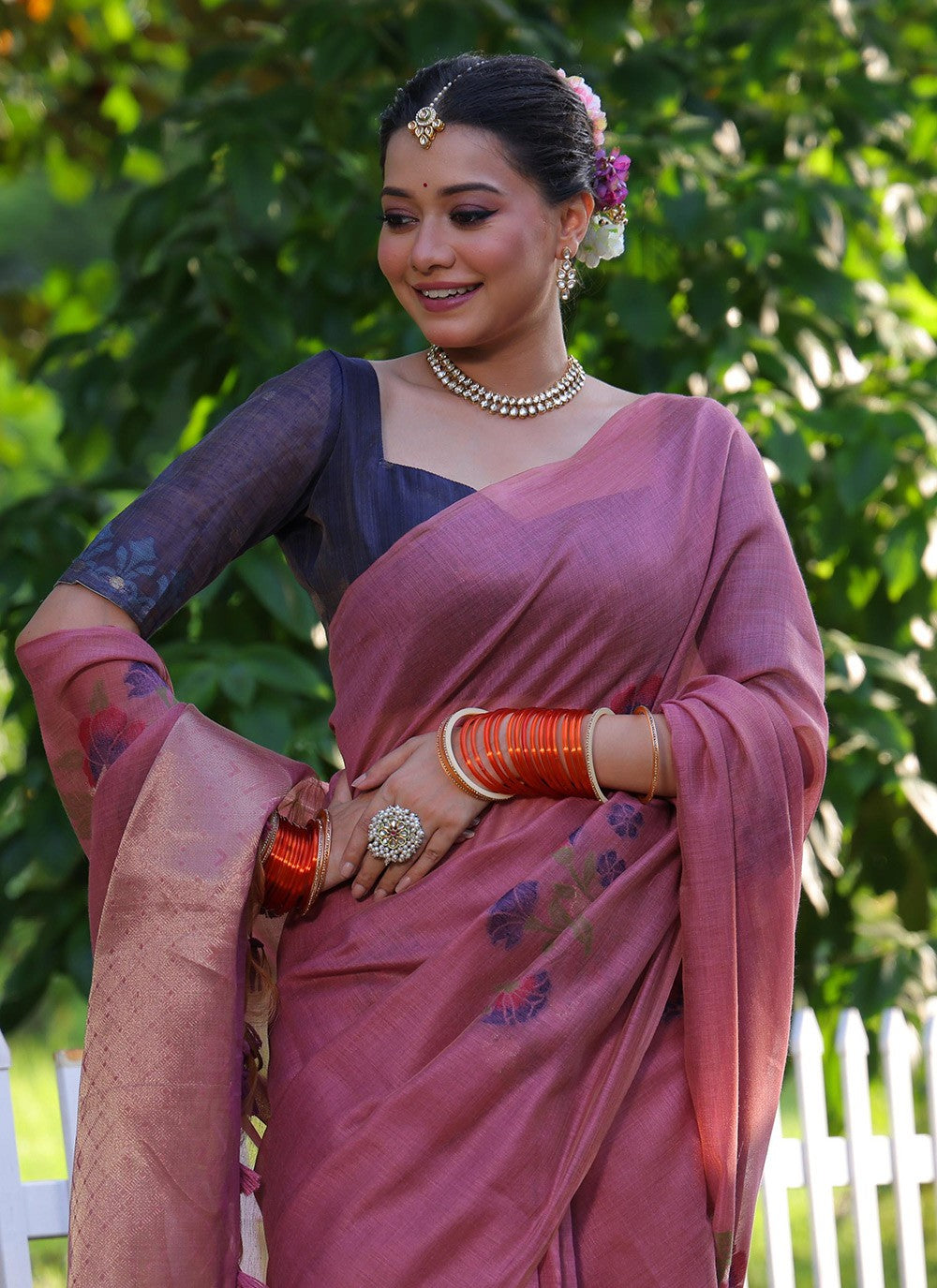 Printed Cotton Pink Saree S14048