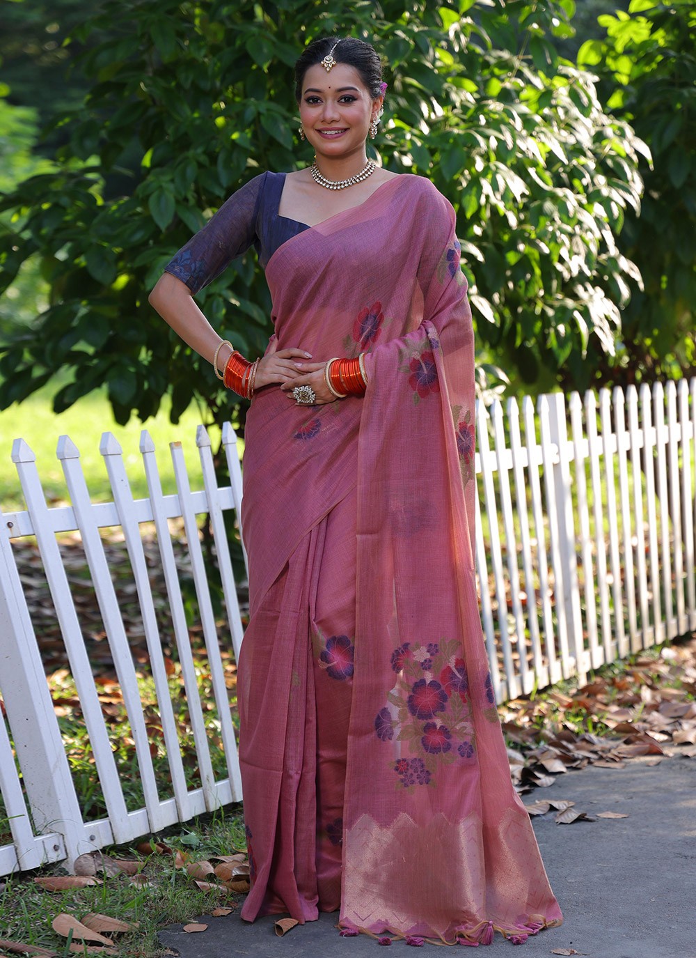 Printed Cotton Pink Saree S14048