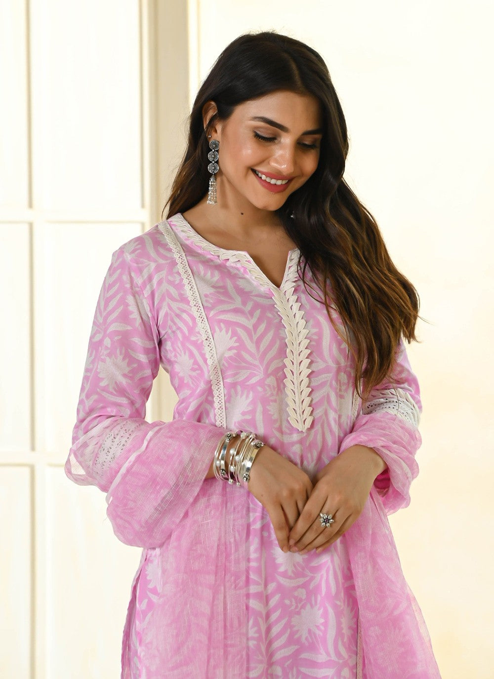 Pant Style Suit Embroidered Pink Cotton T5012