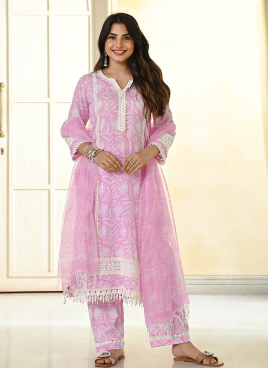 Pant Style Suit Embroidered Pink Cotton T5012