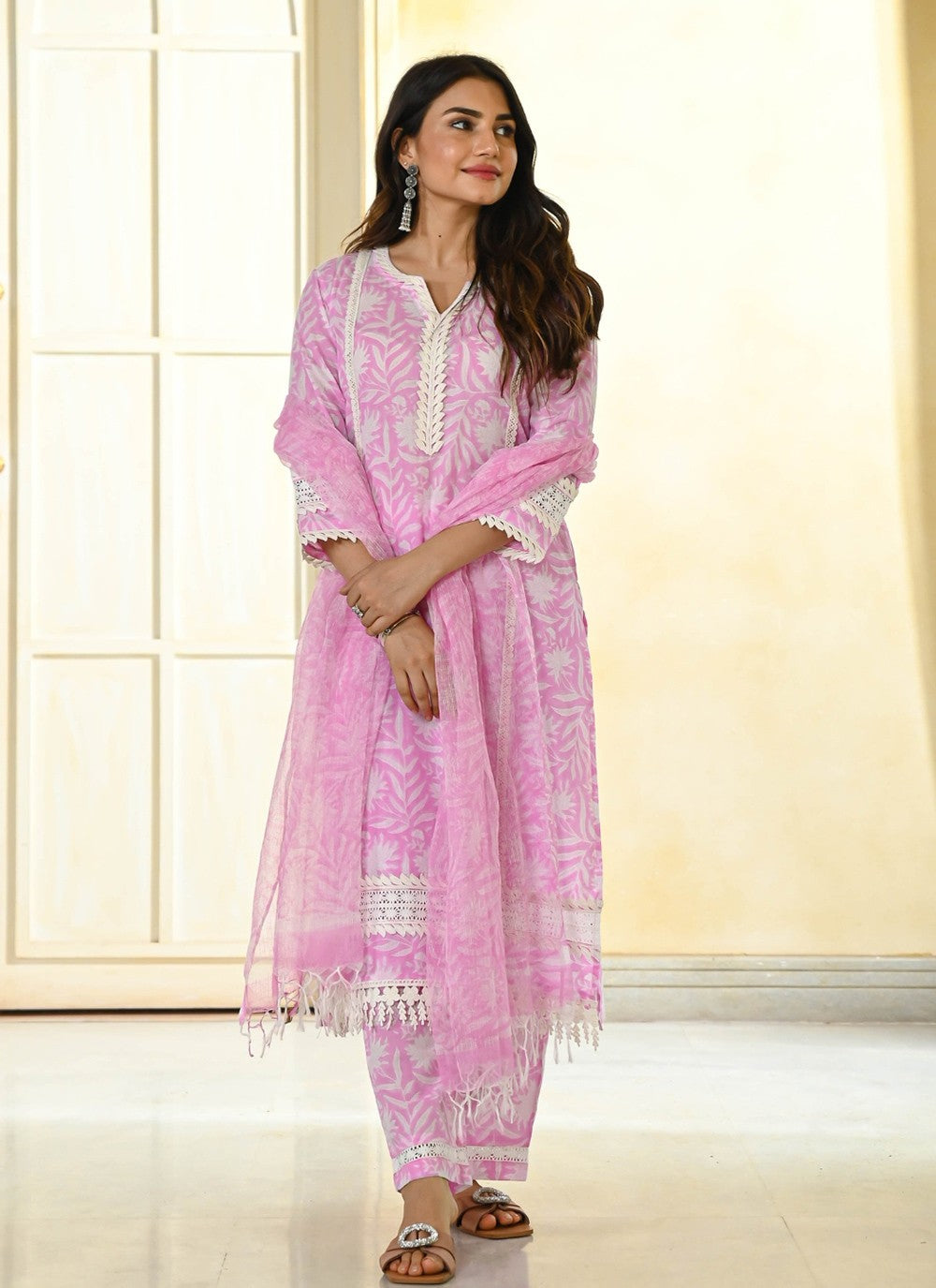 Pant Style Suit Embroidered Pink Cotton T5012