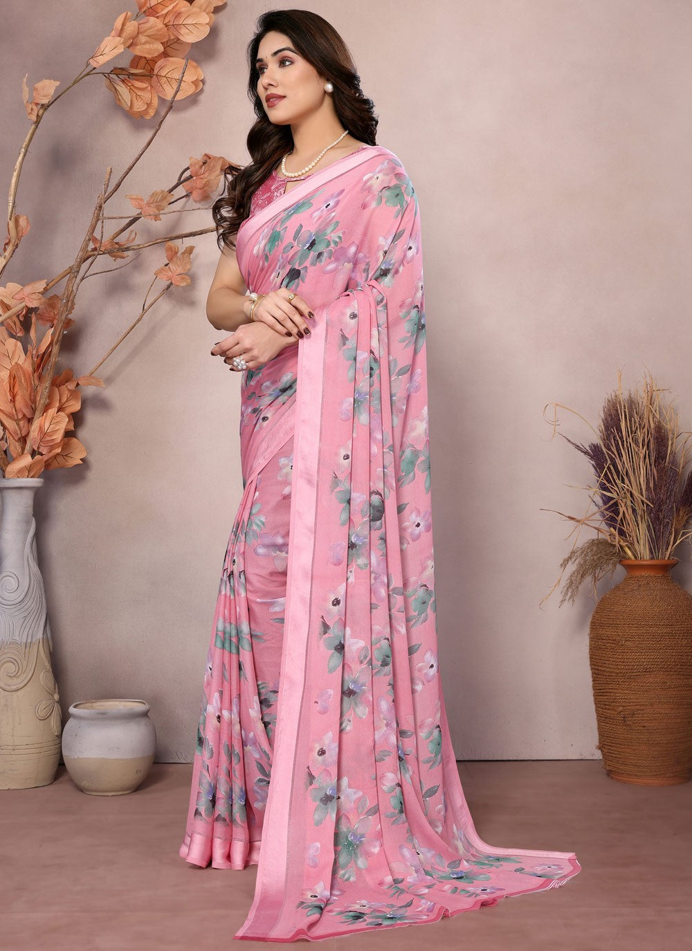 Printed Satin Saree - S12222