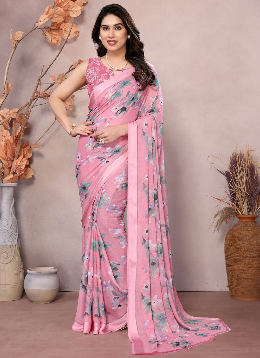 Printed Satin Saree - S12222