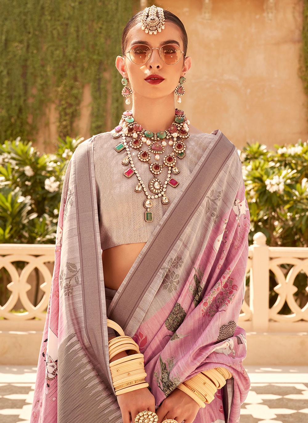 Classic Foliage Prints Raw Silk Saree - S7204
