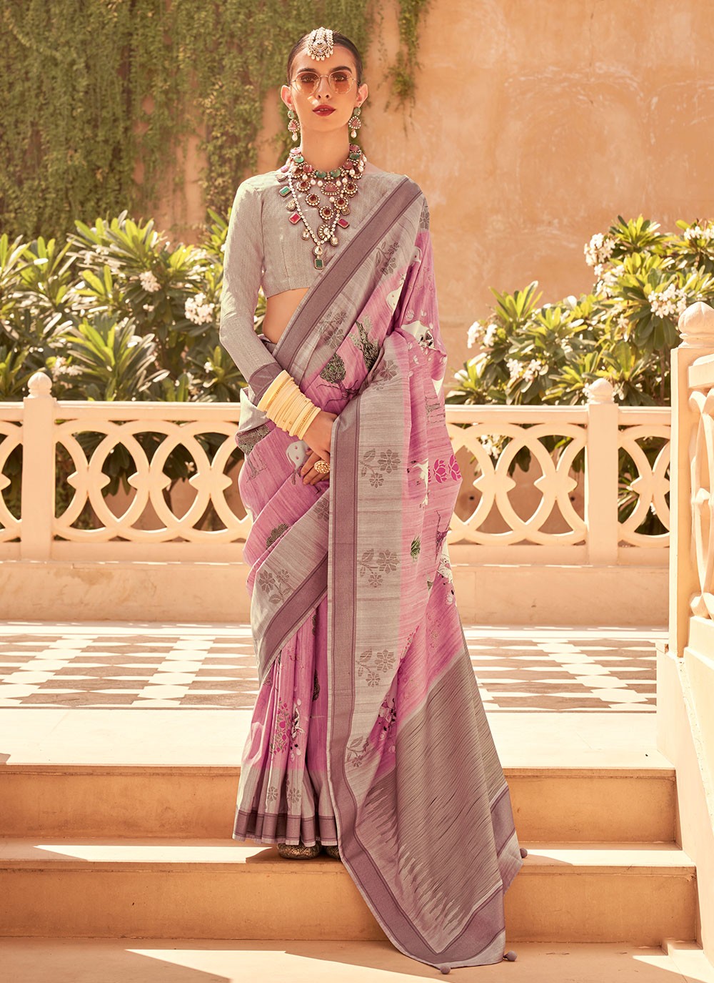 Classic Foliage Prints Raw Silk Saree - S7204