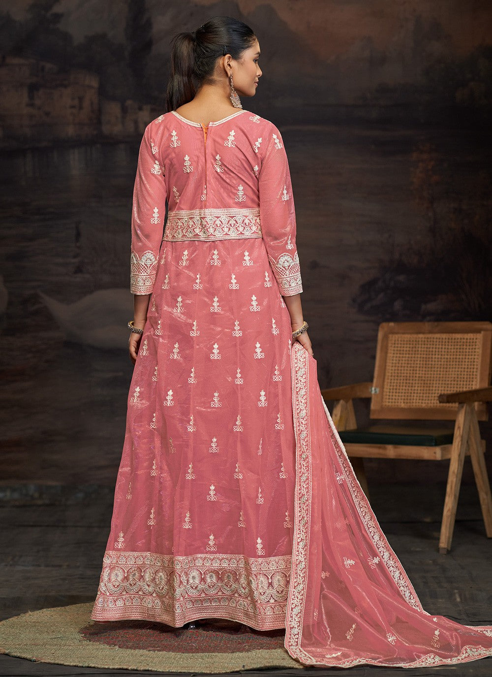 Anarkali Embroidered Pink T7006