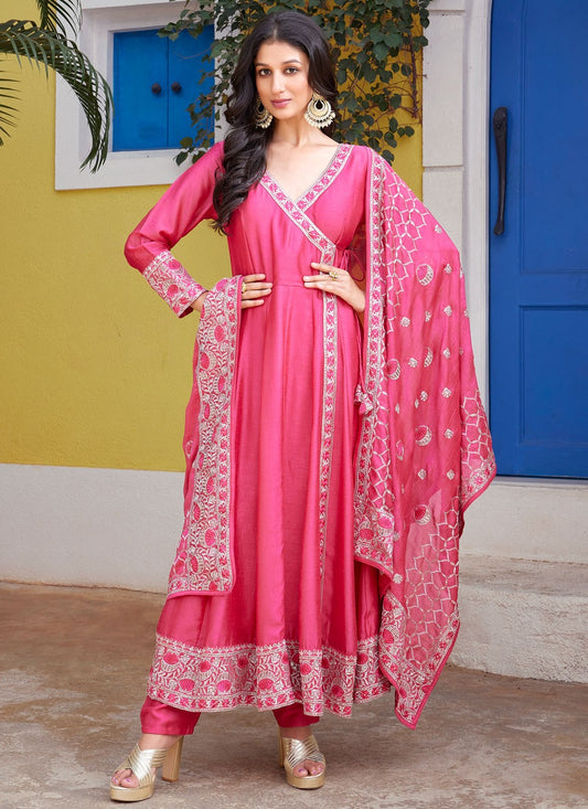 Salwar Suit Embroidered Pink Silk T5575
