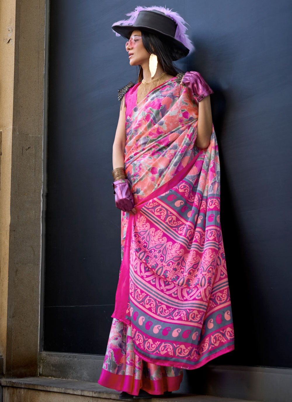 Classic Printed Satin Saree - S8393