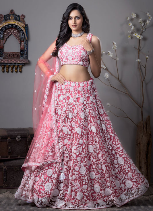 Embroidered Satin Silk Pink Lehenga Choli L3706